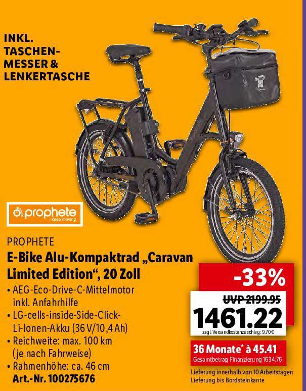 Prophete E-bike Alu-kompaktrad „caravan Limited Angebot Lidl Edition\