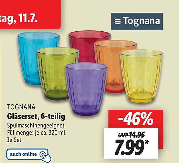 Lidl 6-teilig Angebot bei Tognana Gläserset,