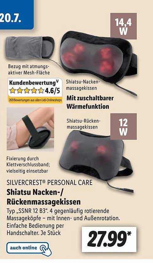 Silvercrest Personal Care Shiatsu Nacken- Rückenmassagekissen Lidl Angebot bei