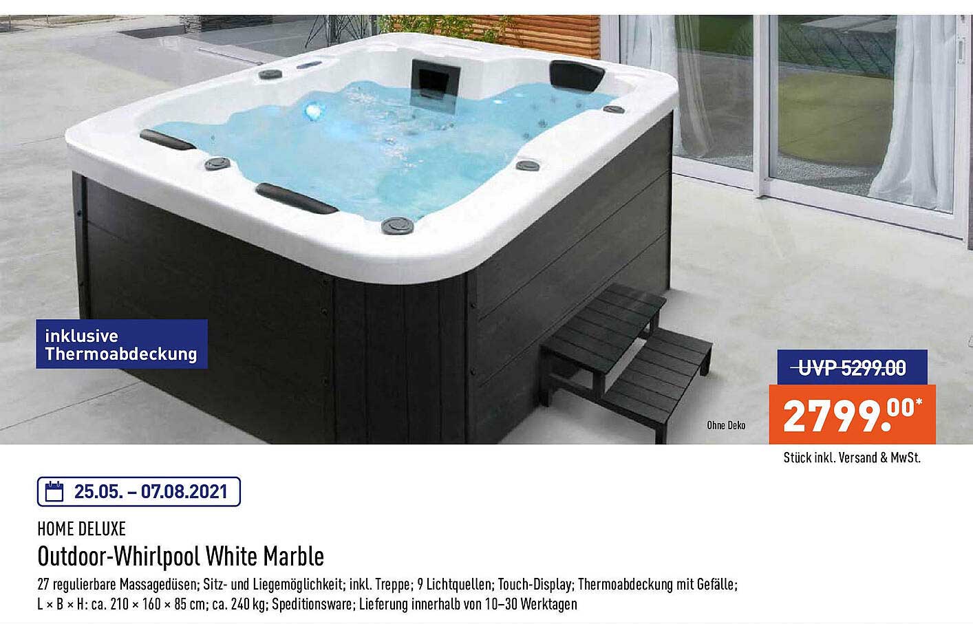 Home Deluxe Outdoor-whirlpool White Marble Angebot bei ALDI Nord