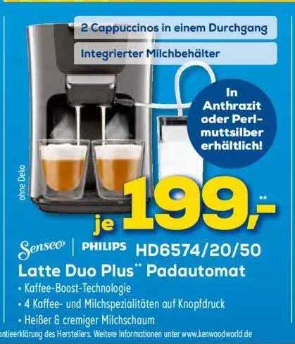 Euronics XXL Senseo Philps Hd6574.20.50 Latte Duo Plus Padautomat