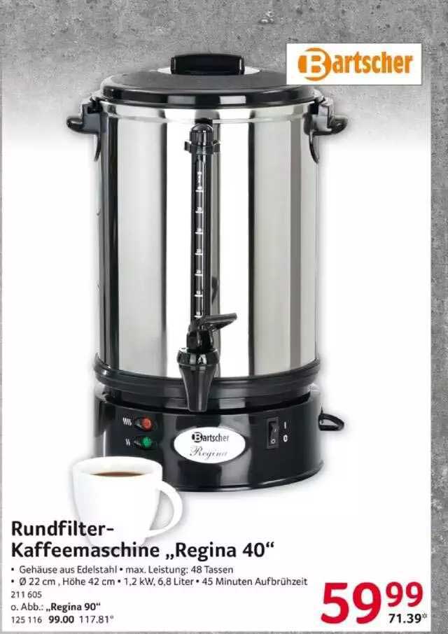 Rund-Filter-Kaffeemaschine Kaffeeautomat 48 Tassen Bartscher Gastro NEU 