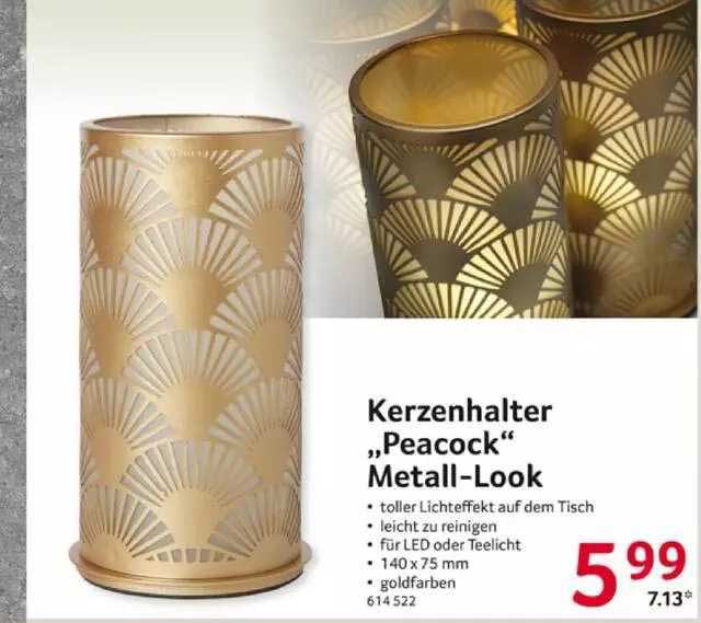 Duni Led  Kerzenhalter Peacock gold Metall 