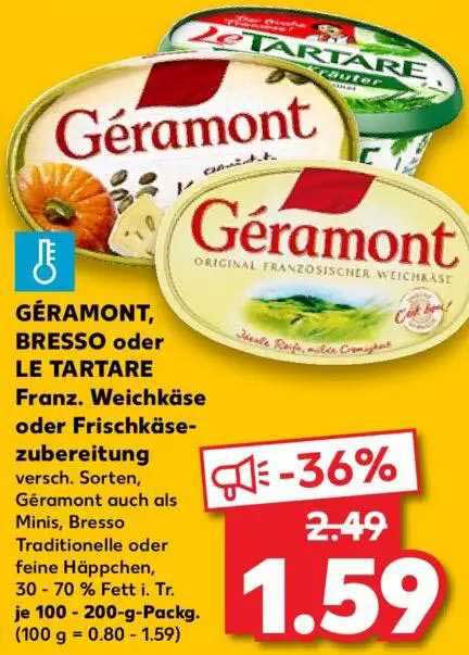 Géramont, Bresso Oder Le Tarte Franz. Weichkäse Oder Frischkäse Zubereitung  Angebot bei Kaufland