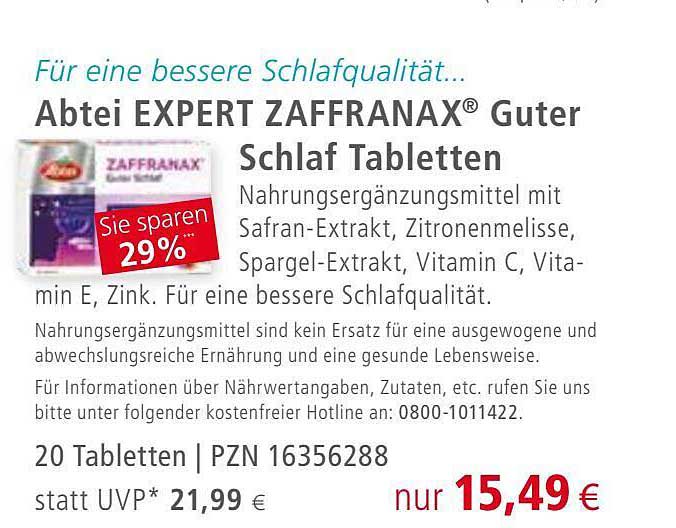 Apotal Abtei Expert Zaffranax Guter Schlaf Tabletten