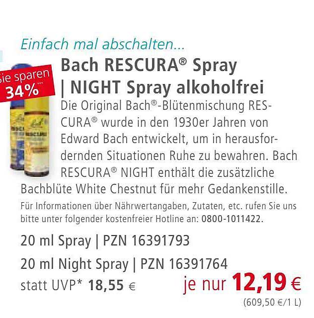 Apotal Bach Rescura Spray Night Spray Alkoholfrei