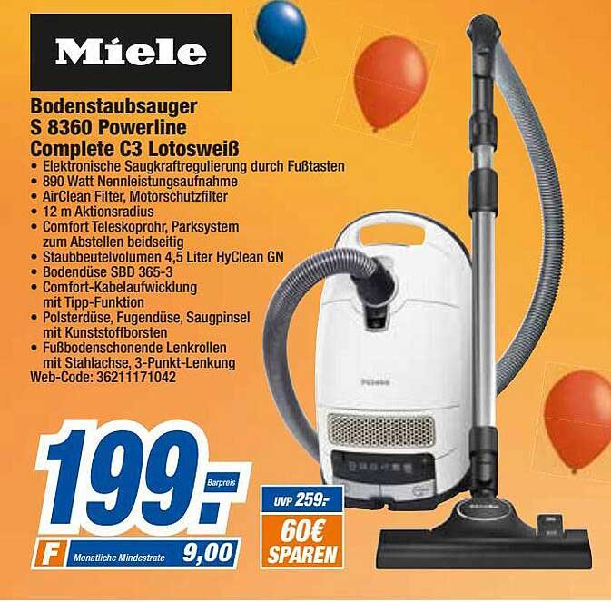 Miele Bodenstaubsauger S 8360 Powerline Complete C3 Lotosweiß Angebot ...