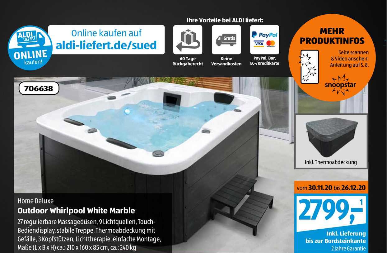 Home Deluxe Outdoor Whirlpool White Marble Angebot bei ALDI sud