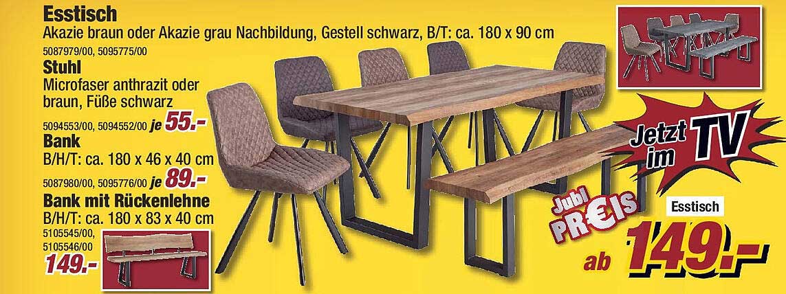 Esstisch, Stuhl, Bank, Bank Mit Rückenlehne Angebot bei POCO