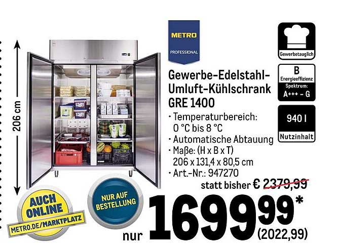 Metro Professional Edelstahlumluftkühlschrank Gre 2700 Angebot bei METRO
