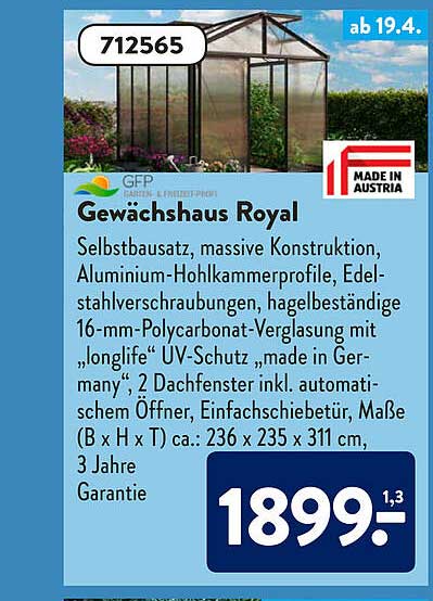 Gewächshaus Royal Angebot bei ALDI SÜD 1Prospekte.de