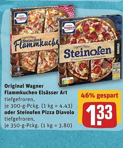 REWE Diavolo Elsässer Original Steinofen Pizza Oder Art bei Wagner Angebot Flammkuchen