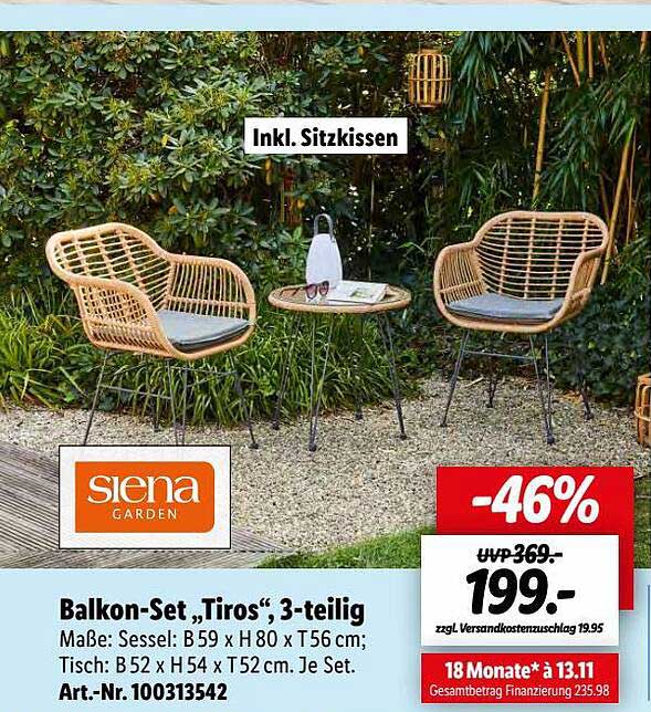 Balkon-set Angebot 3-teilig Garden bei „tiros” Siena Lidl
