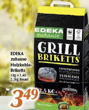 EDEKA Grill Holzkohle Briketts 4x2,5kg - Gleichmäßige Glut & Lange Brenndauer