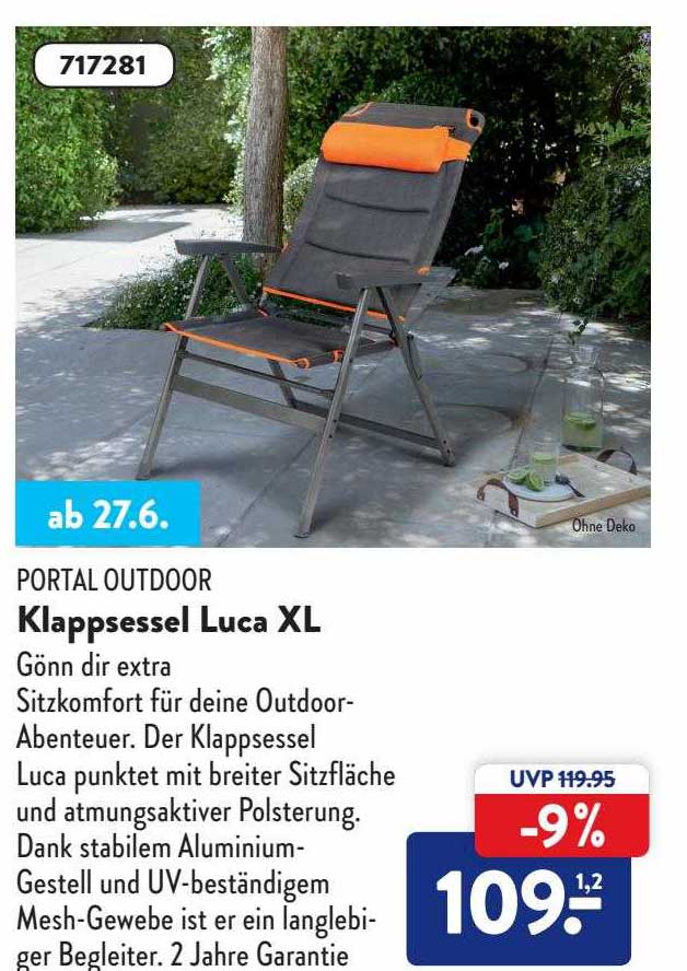 Portal Outdoor Klappsessel Luca Xl Angebot bei ALDI Nord