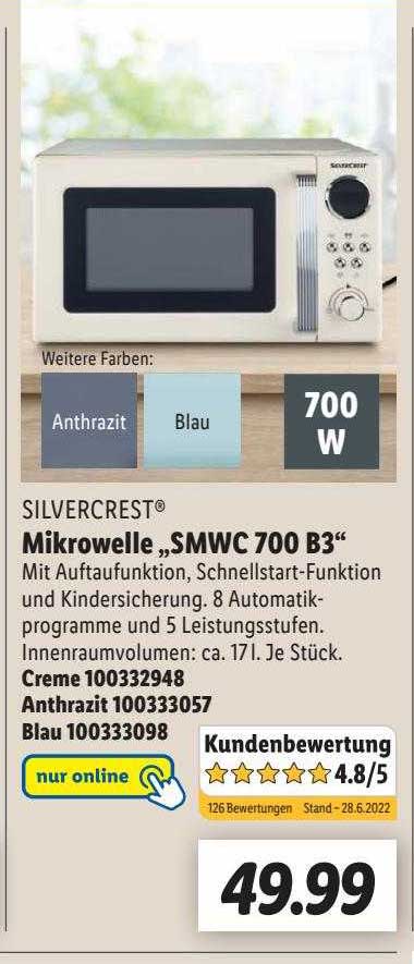Silvercrest Mikrowelle „smwc 700 B3” Angebot bei Lidl