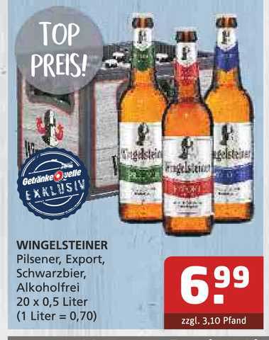 Getränke Quelle Wingelsteiner Pilsener, Export, Schwarzbier, Alkoholfrei