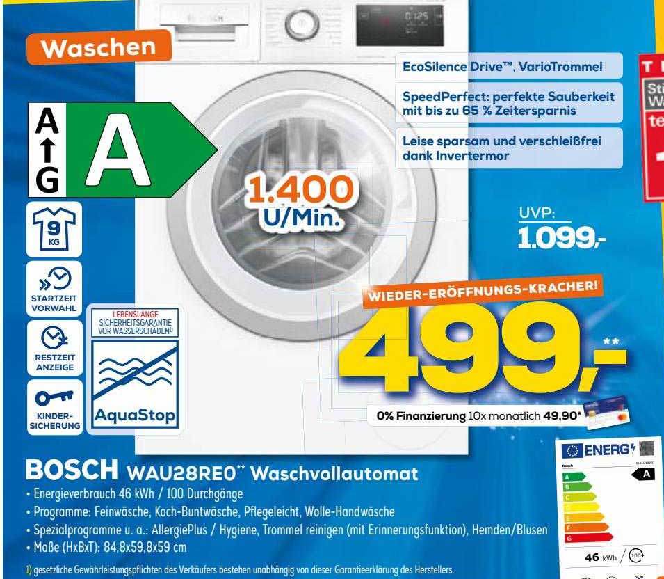 Euronics XXL Bosch Wau28reo Waschvollautomat