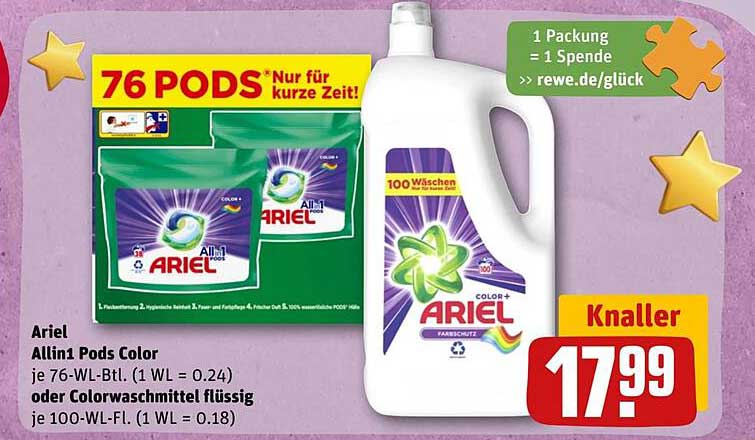 Ariel Allin1 Pods Color Oder Colorwaschmittel Flüssig Angebot bei REWE ...
