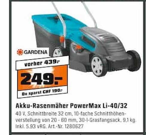 Gardena Akkurasenmäher Powermax Li4032 Angebot bei OBI