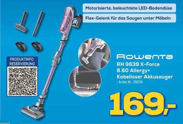 Test Rowenta Rh9639 X-force 8.60 Allergy+ Akkusauger Mit Stiel Rowenta Rh 9639 X-force 8.60 Allergy Kabelloser Akkusauger Angebot bei
