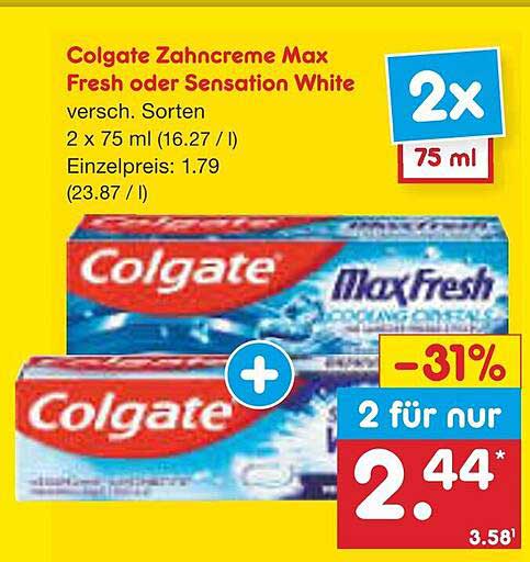 Colgate Zahncreme Max Fresh Oder Sensation White Angebot bei Netto ...