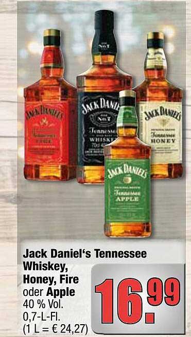 Alldrink Jack Daniel's Tennessee Whiskey, Honey, Fire Oder Apple