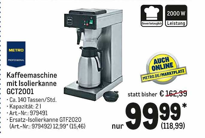 Kaffeemaschine Miot Isolierkanne Gct2001 Angebot bei METRO