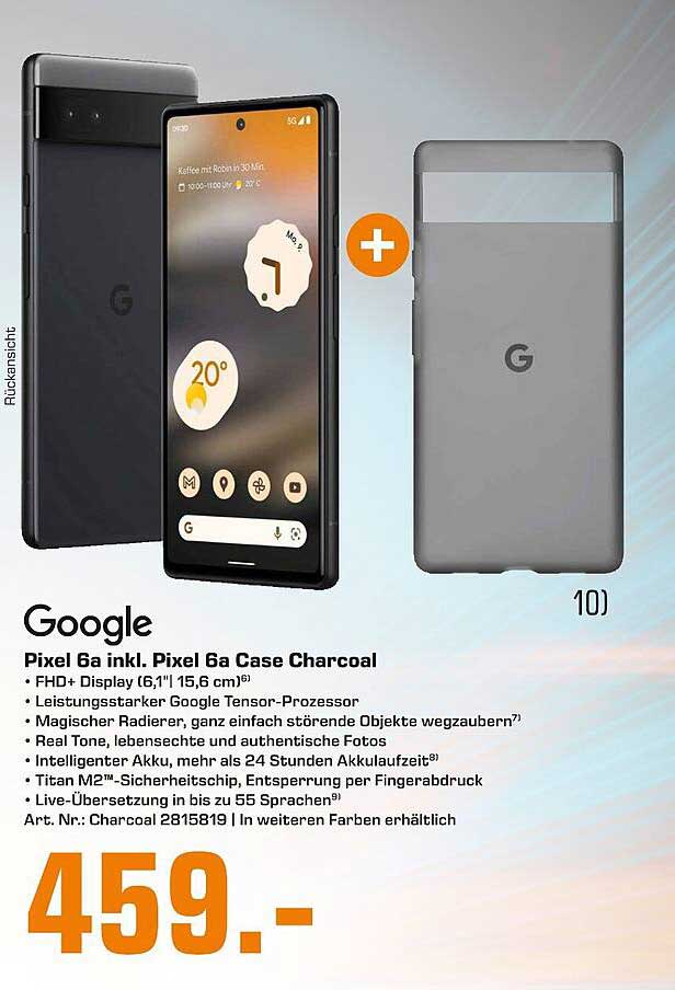 Google Pixel 6a Inkl. Pixel 6a Case Charcoal Angebot bei Saturn