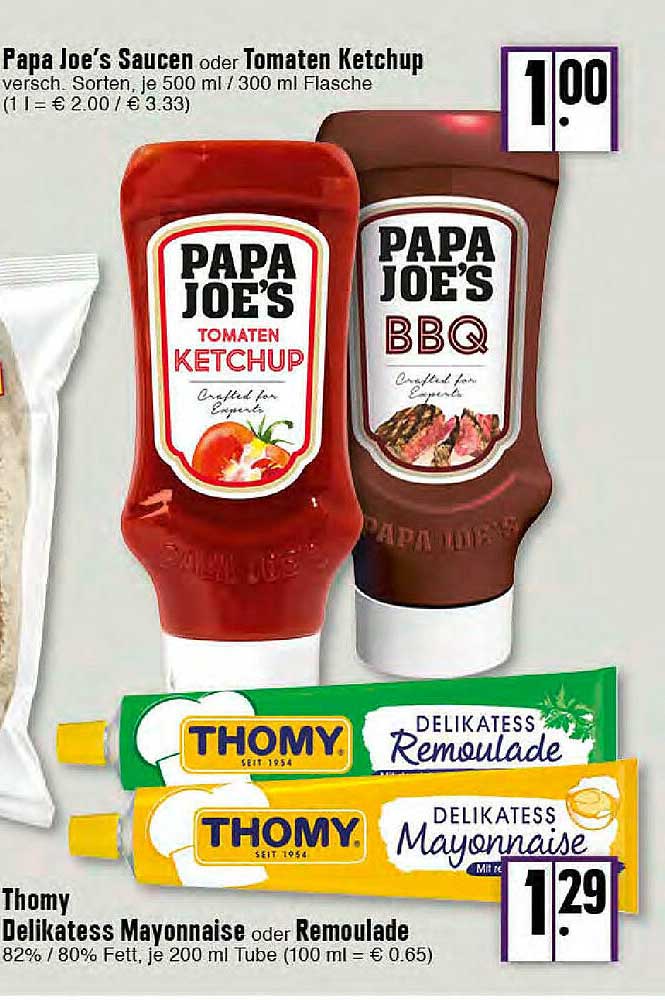 Papa Joe's Saucen Oder Tomaten Ketchup Thomy Delikatess Mayonnaise Oder
