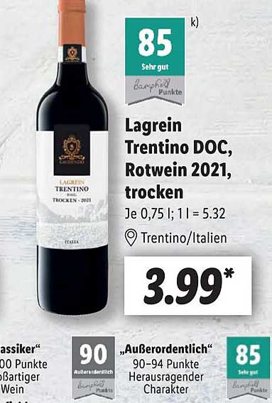 Lagrein Trentino Doc, Rotwein 2021, Lidl Angebot bei Trocken
