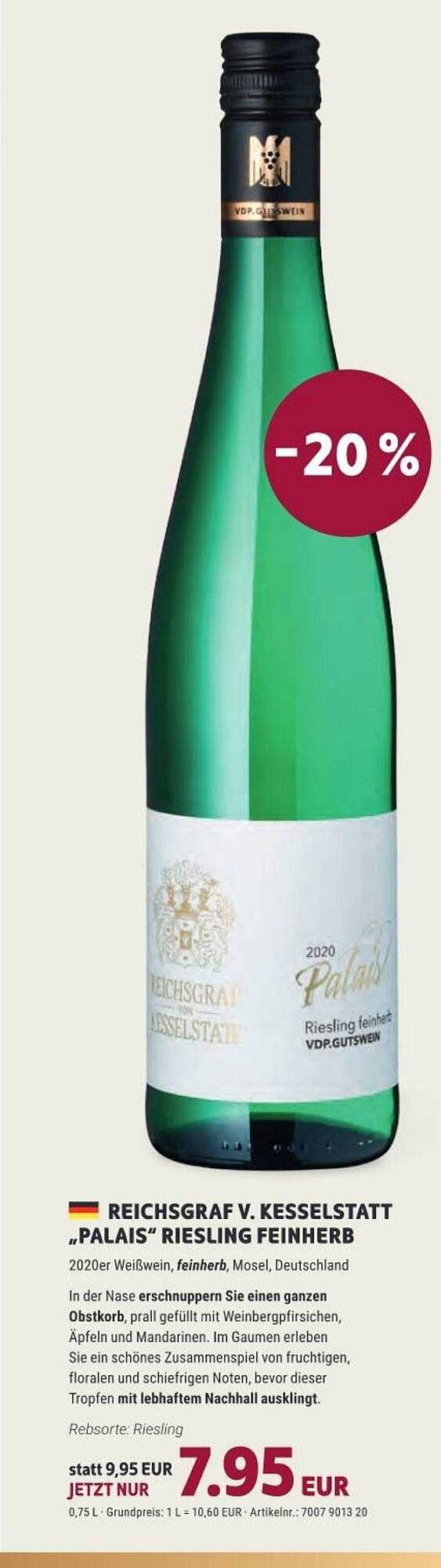 Reichsgraf „palais“ Feinherb Weinmarkt Vino Kesselstatt V. bei Angebot Riesling