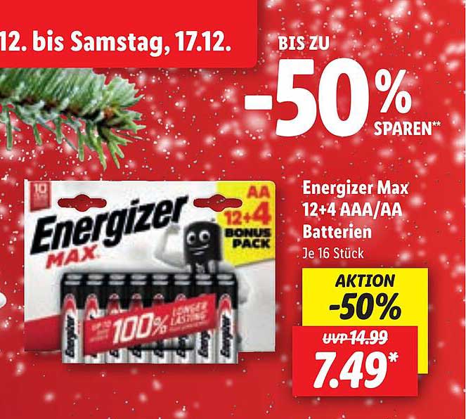 Energizer Max 12+4 AAAAA Batterien Angebot bei Lidl