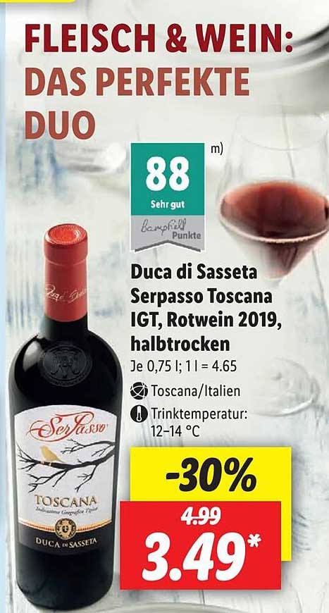 Rotwein Di 2019, Sasseta Serpasso Angebot Toscana Igt, bei Duca Lidl Halbtrocken