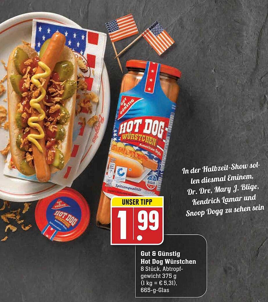 Gut & Günstig Hot Dog Würstchen Angebot bei EDEKA 1Prospekte.de