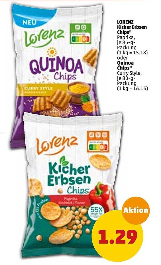 Lorenz Kicher Erbsen Chips, Quinoa Chips Angebot bei Penny 1Prospekte.de