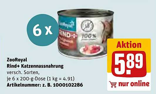 Royal Rind Zooroyal Rind+ Katzennassnahrung Angebot bei REWE - 1Prospekte.de