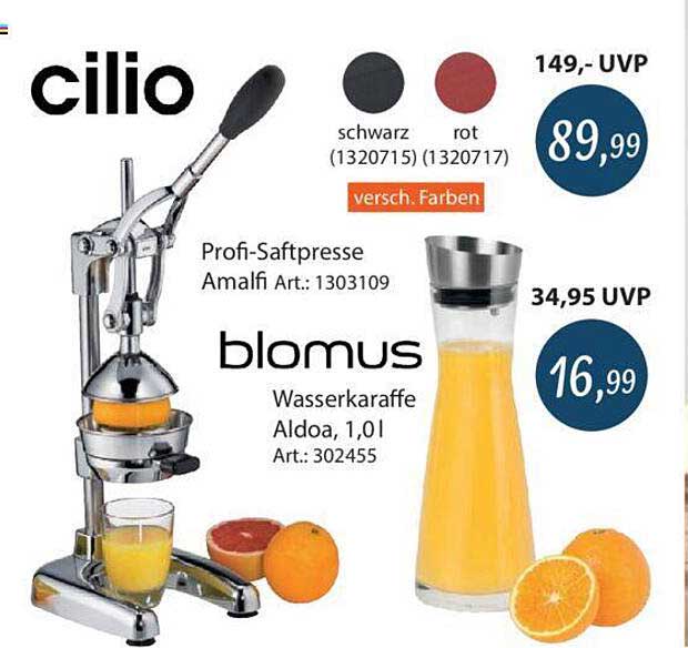 Cilio Profisaftpresses Amalfi Blomus Wasserkaraffe Aldoa Angebot bei