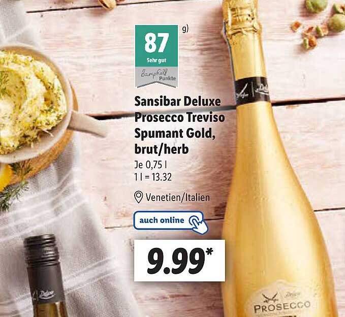 Sansibar Deluxe Prosecco Treviso Spumant Angebot bei Lidl Brut Gold, Herb Oder