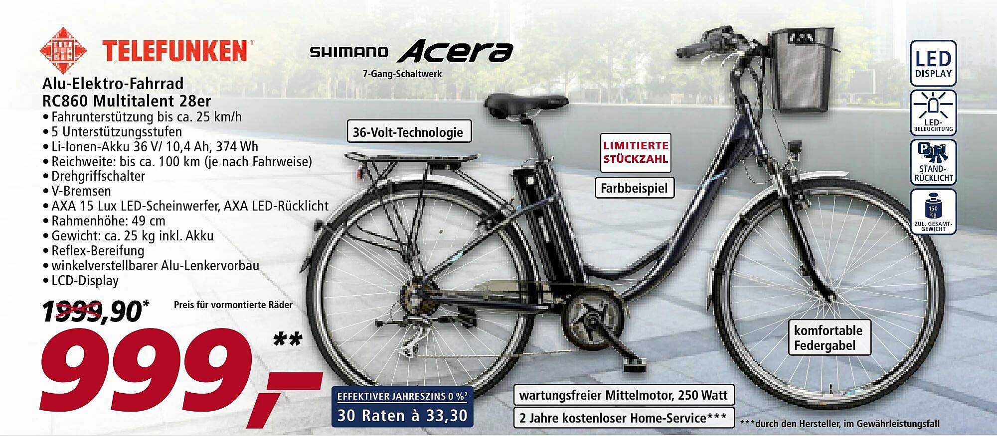 Telefunken Alu-elektro-fahrrad RC860 Multitalent 28er Angebot bei