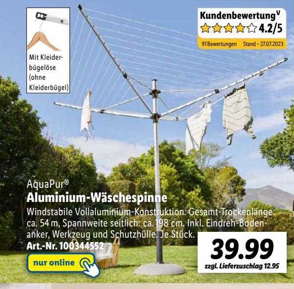 Aquapur Aluminiumwäschespinne Angebot bei Lidl 1Prospekte.de