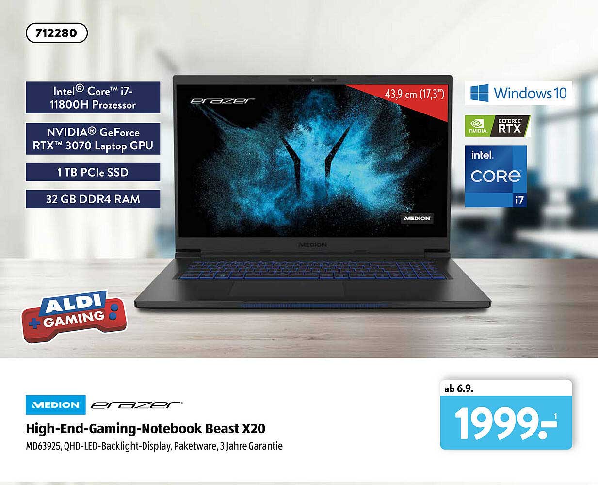 Medion Erazer Highendgamingnotebook Beast X20 Angebot bei ALDI SÜD