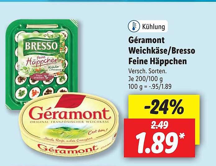 Géramon Oder Feine Bresso Angebot bei Lidl Häppchen Weichkäse