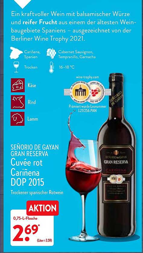 Rot Cariñena Nord Gayan Cuvée ALDI Dop Gran De Angebot Reserva Señorio bei 2015