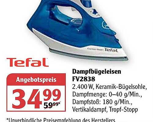 Tefal Dampfbügeleisen Fv2838 Angebot bei Globus