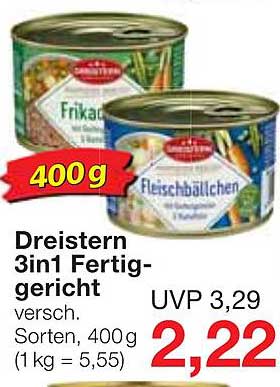 Dreistern 3in1 Fertiggericht Angebot bei Jawoll - 1Prospekte.de