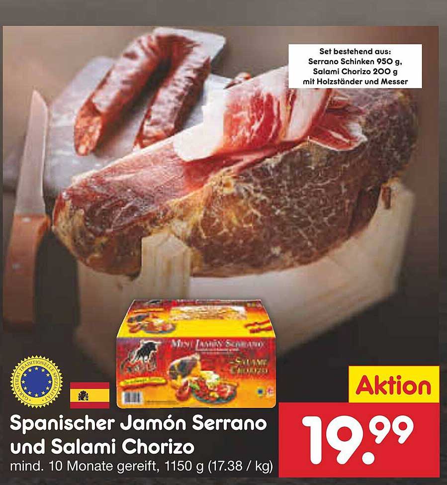 Spanischer Jamón Serrano Und Salami Chorizo Angebot bei Netto Marken