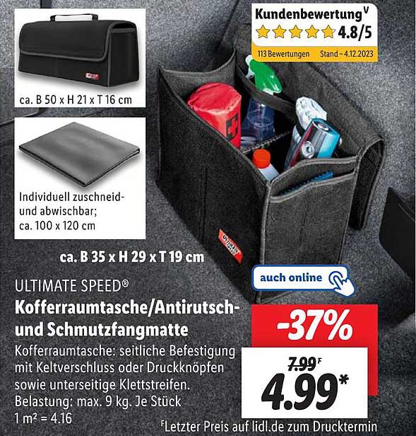 Ultimate Speed Kofferraumtasche/antirutschund Schmutzfangmatte Angebot bei  Lidl 
