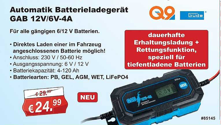 Automatik Batterieladegerät Gab 12v/6v-4a Q9 Güde Angebot bei Stabilo  Fachmarkt 