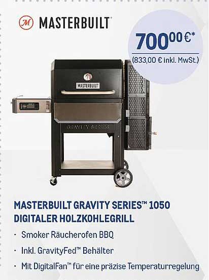 Masterbuilt Gravity Series 1050 Barbecue A Carbone Digitale + Copertura - Griglia E Affumicatore In Nero, Controllo WiFi/Bluetooth, 107°C In 7 Minuti